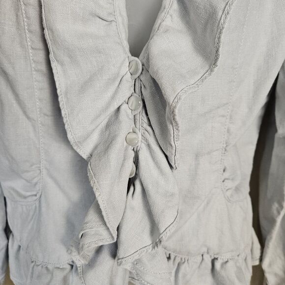 FEI Anthropologie Linen Jacket Blazer Size 8 Ruffle Lightweight Designer Coastal - Picture 5 of 15